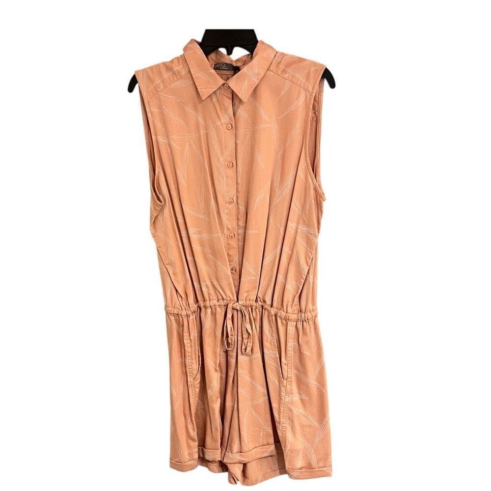 Prana Weekend Escape Romper Apple Blossom Leaves Draw String Waist Button Up Sz